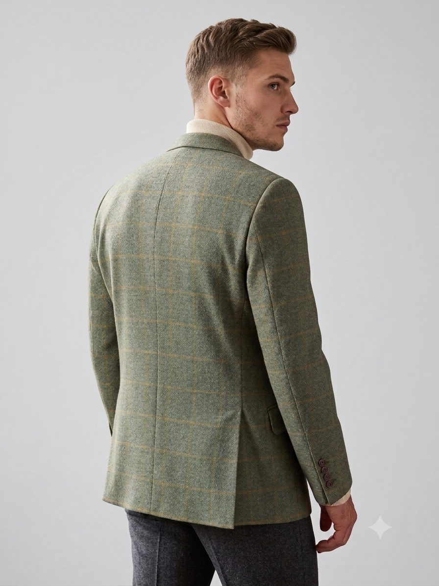Classic Olive Plaid Tweed Blazer