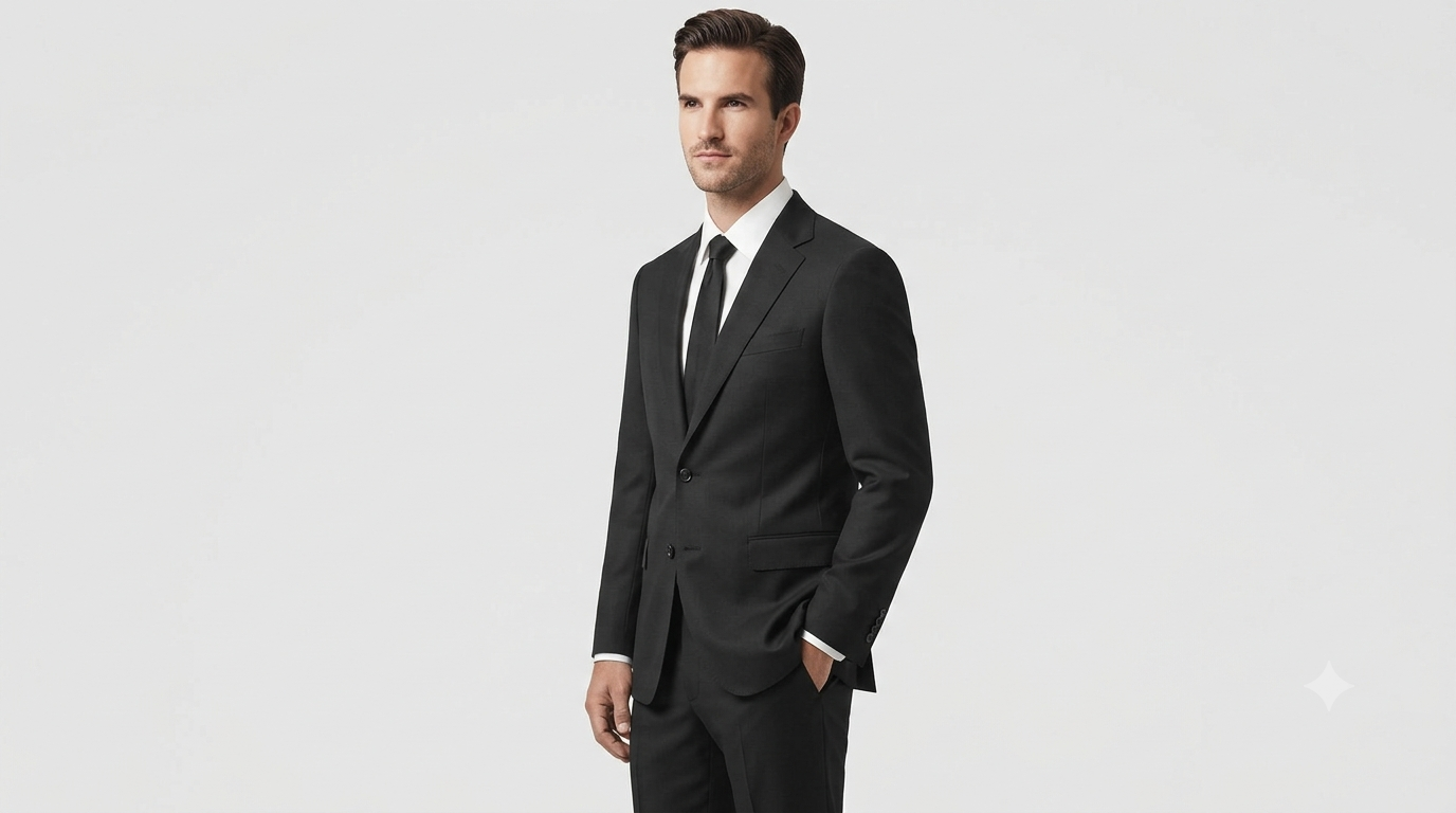 Classic Jet Black Wool Blend Suit
