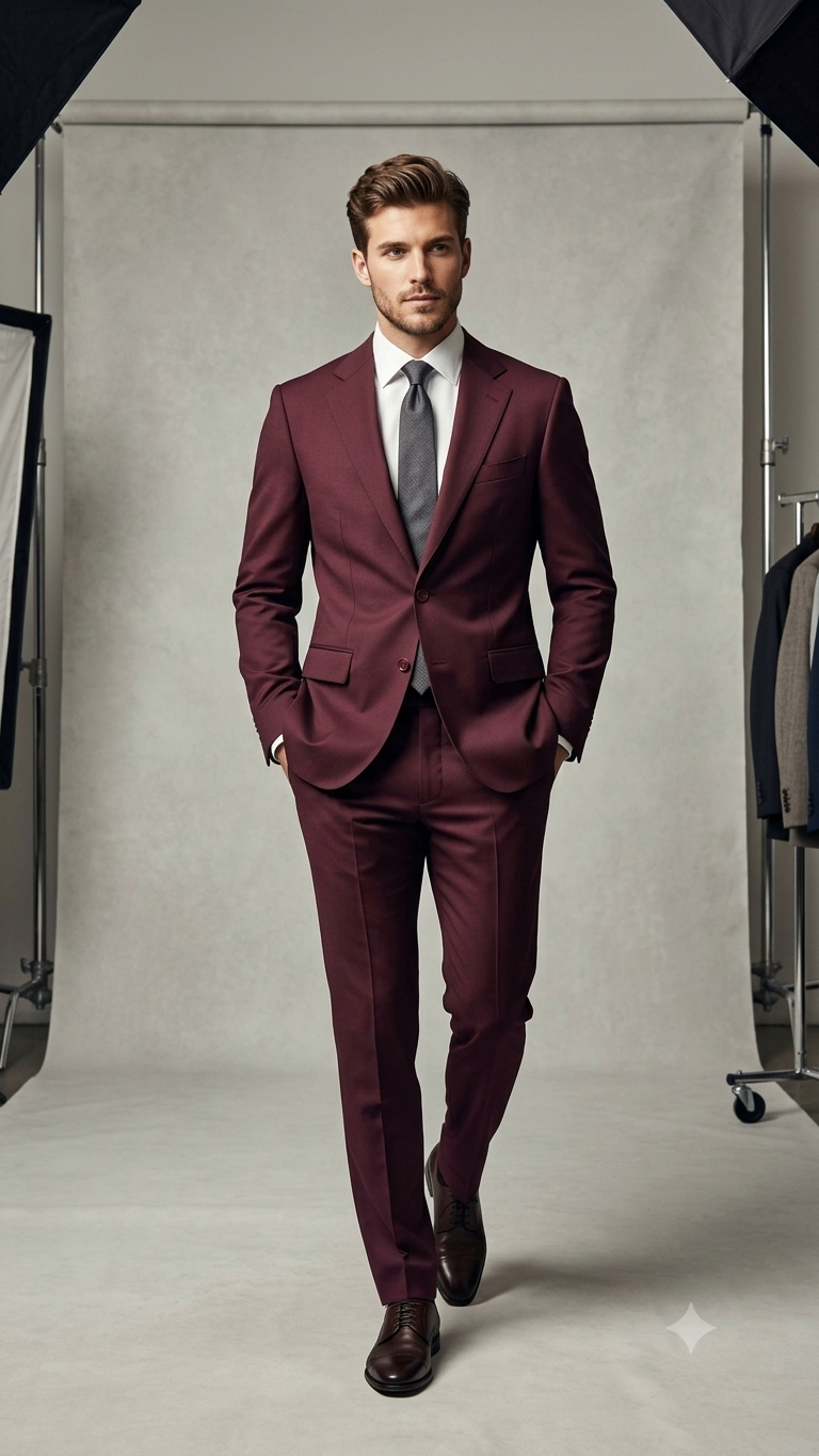 Rich Maroon Wool Blend Suit