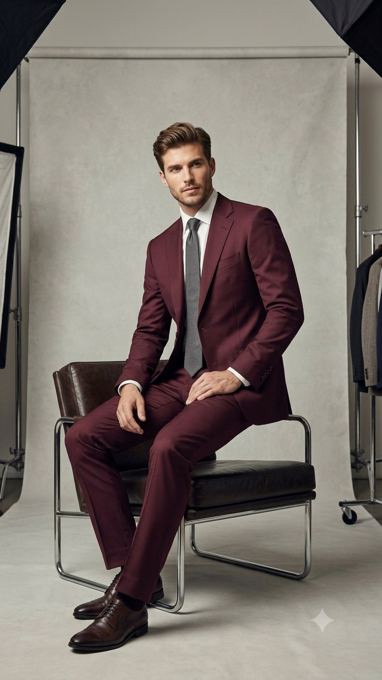 Rich Maroon Wool Blend Suit