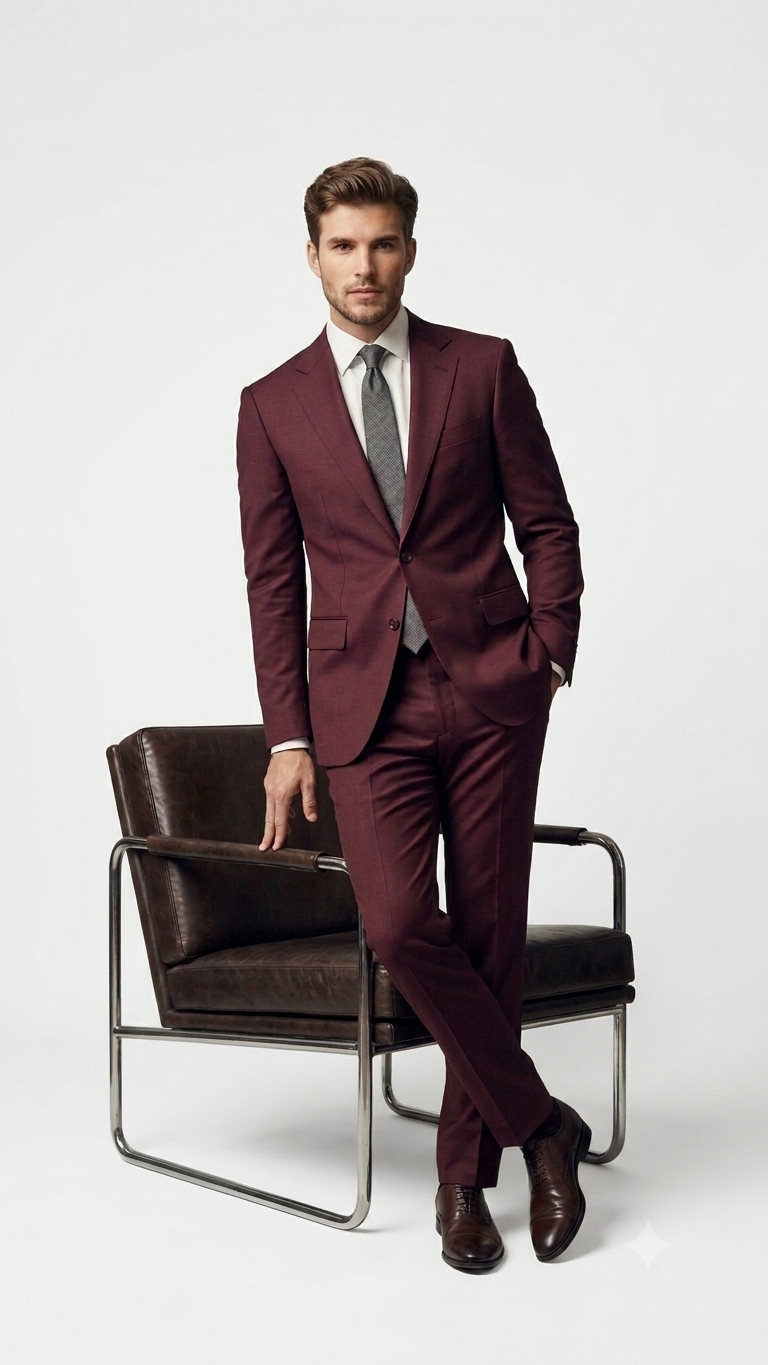 Rich Maroon Wool Blend Suit