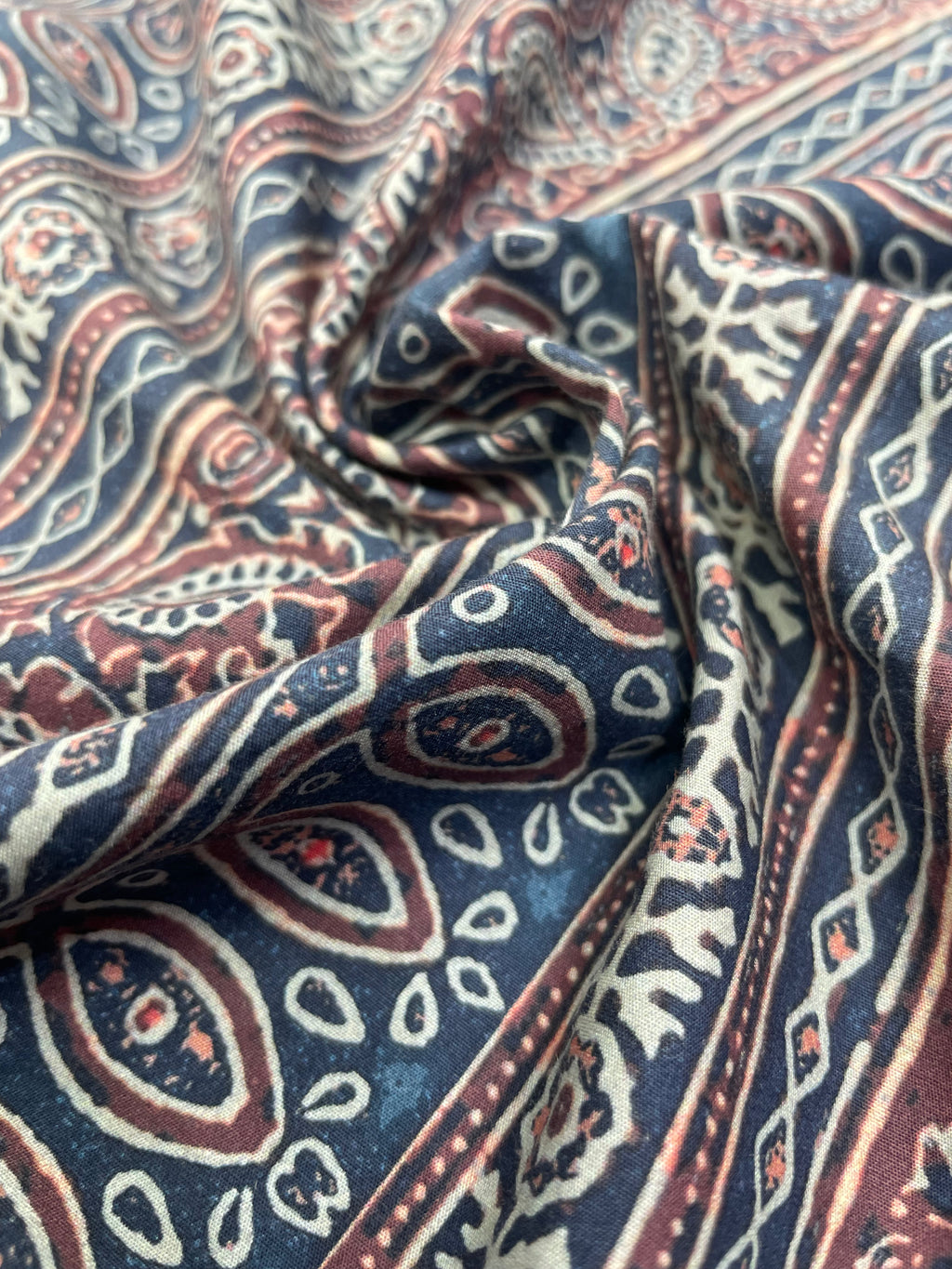 Navy Blue & Maroon Ethnic Printed Cotton Kurta