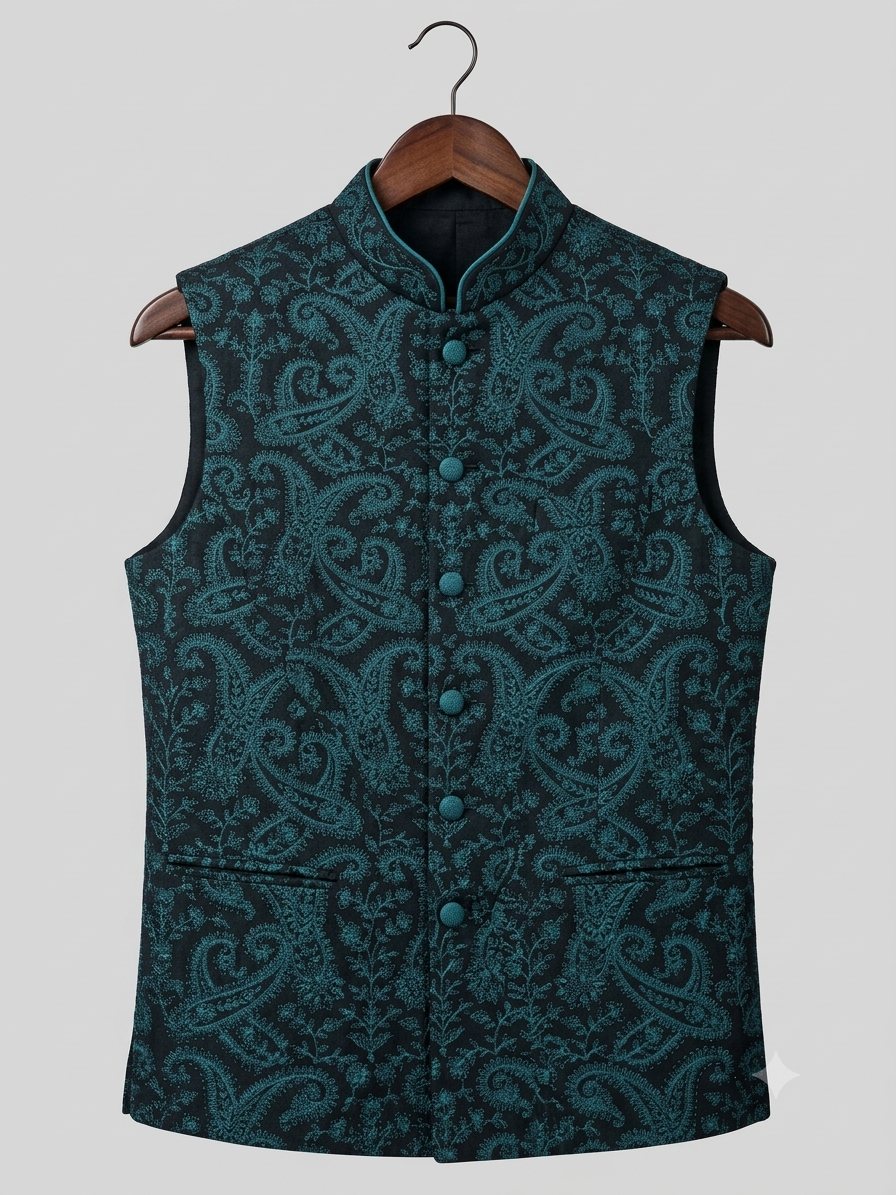 Midnight Teal Brocade  Jacket