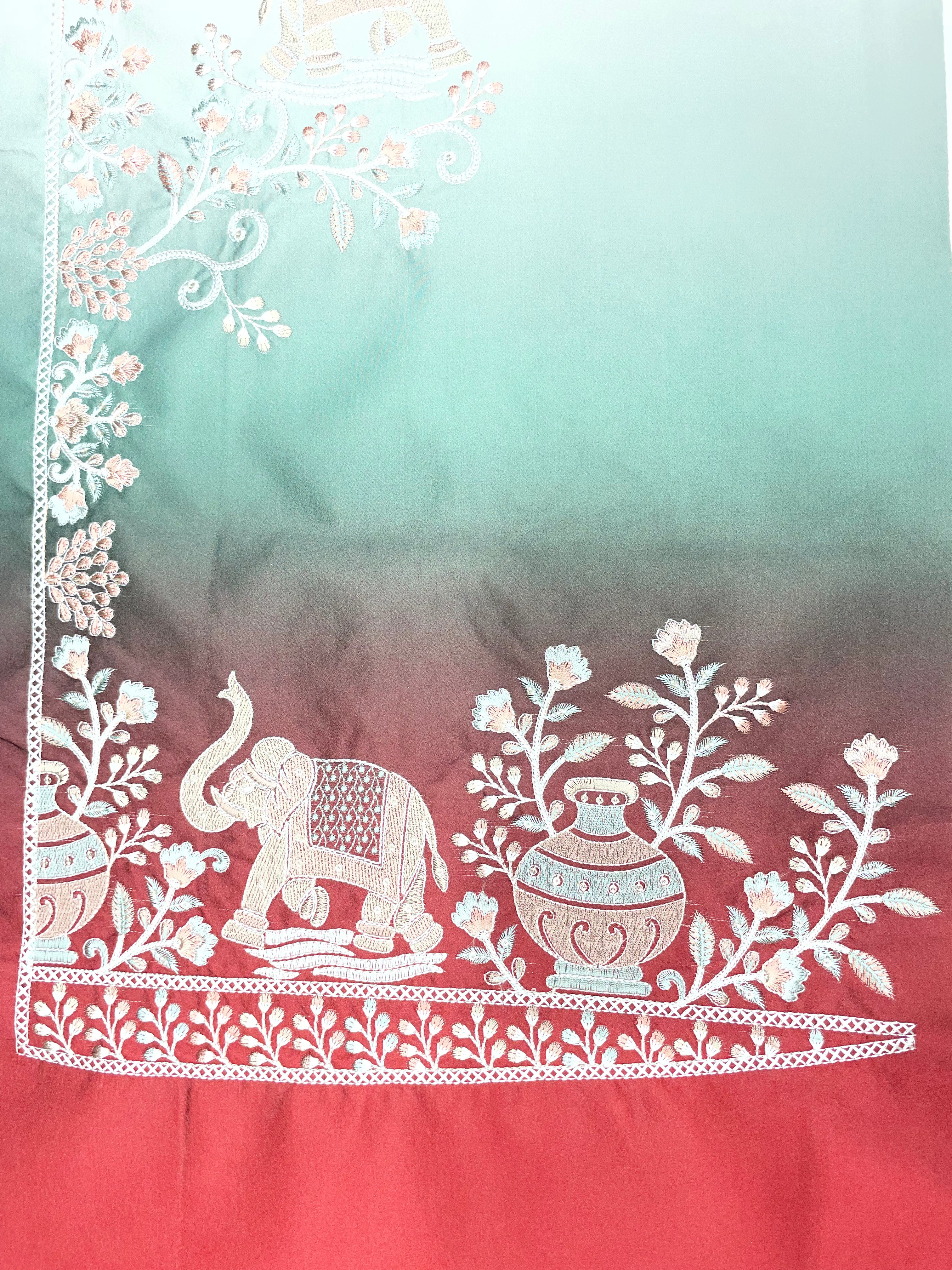 Heritage Elegance: Embroidered Ombré Kurta Bundi Set