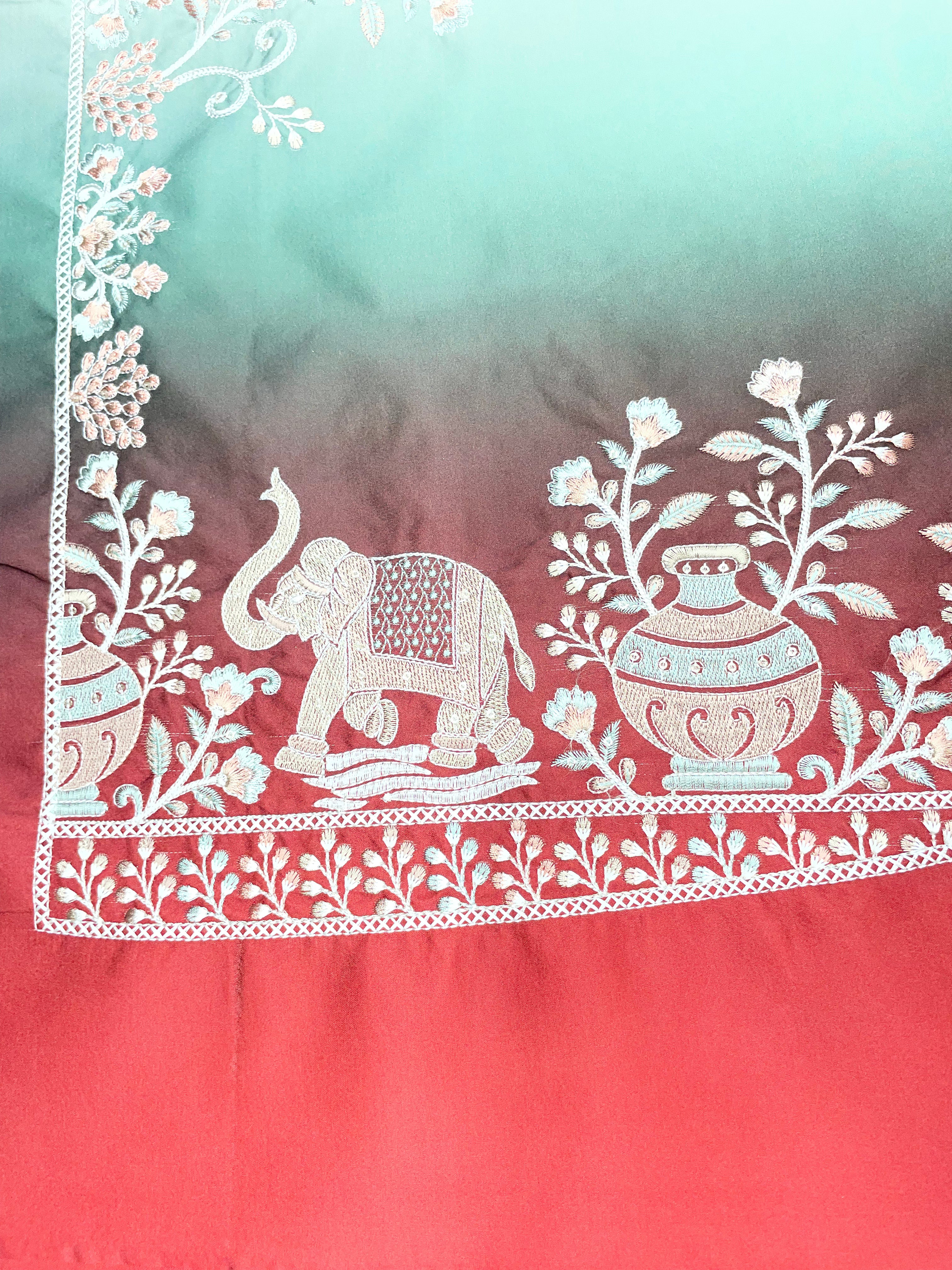 Heritage Elegance: Embroidered Ombré Kurta Bundi Set