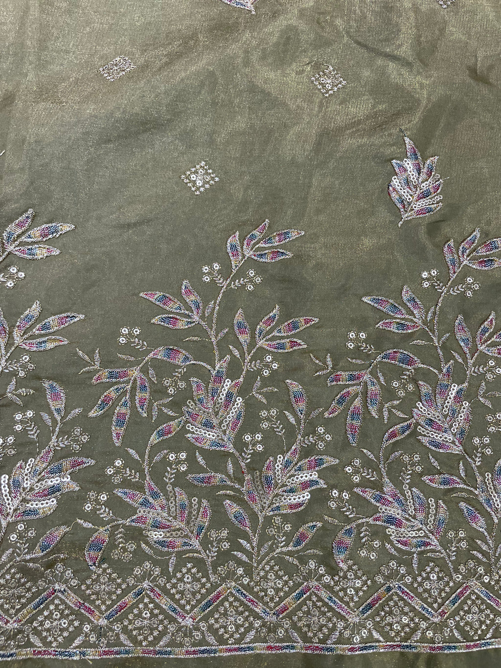 Botanical Olive Embroidered Kurta