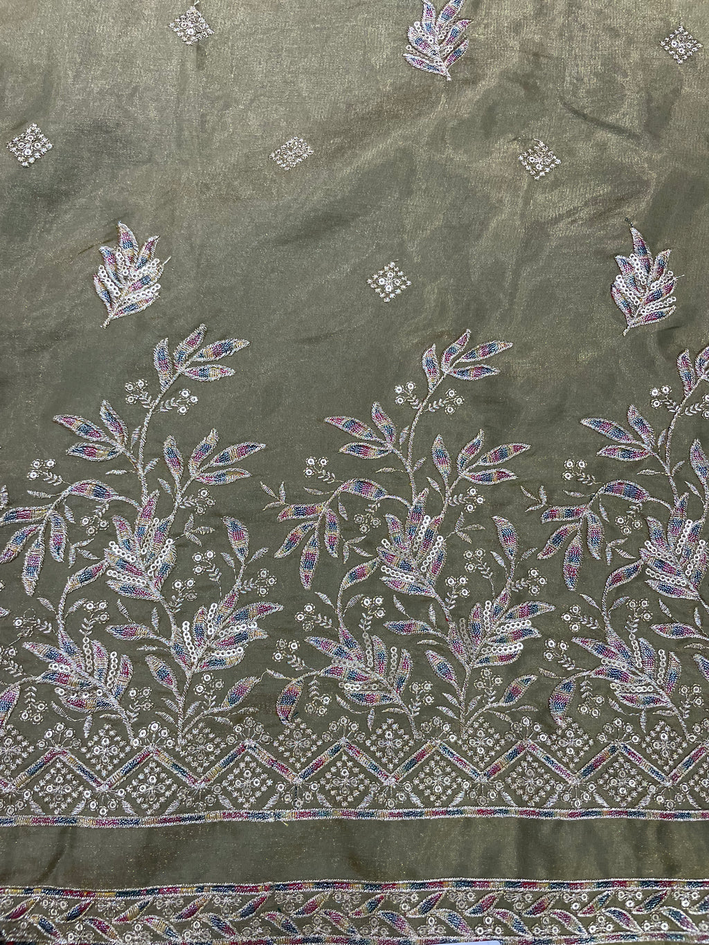 Botanical Olive Embroidered Kurta