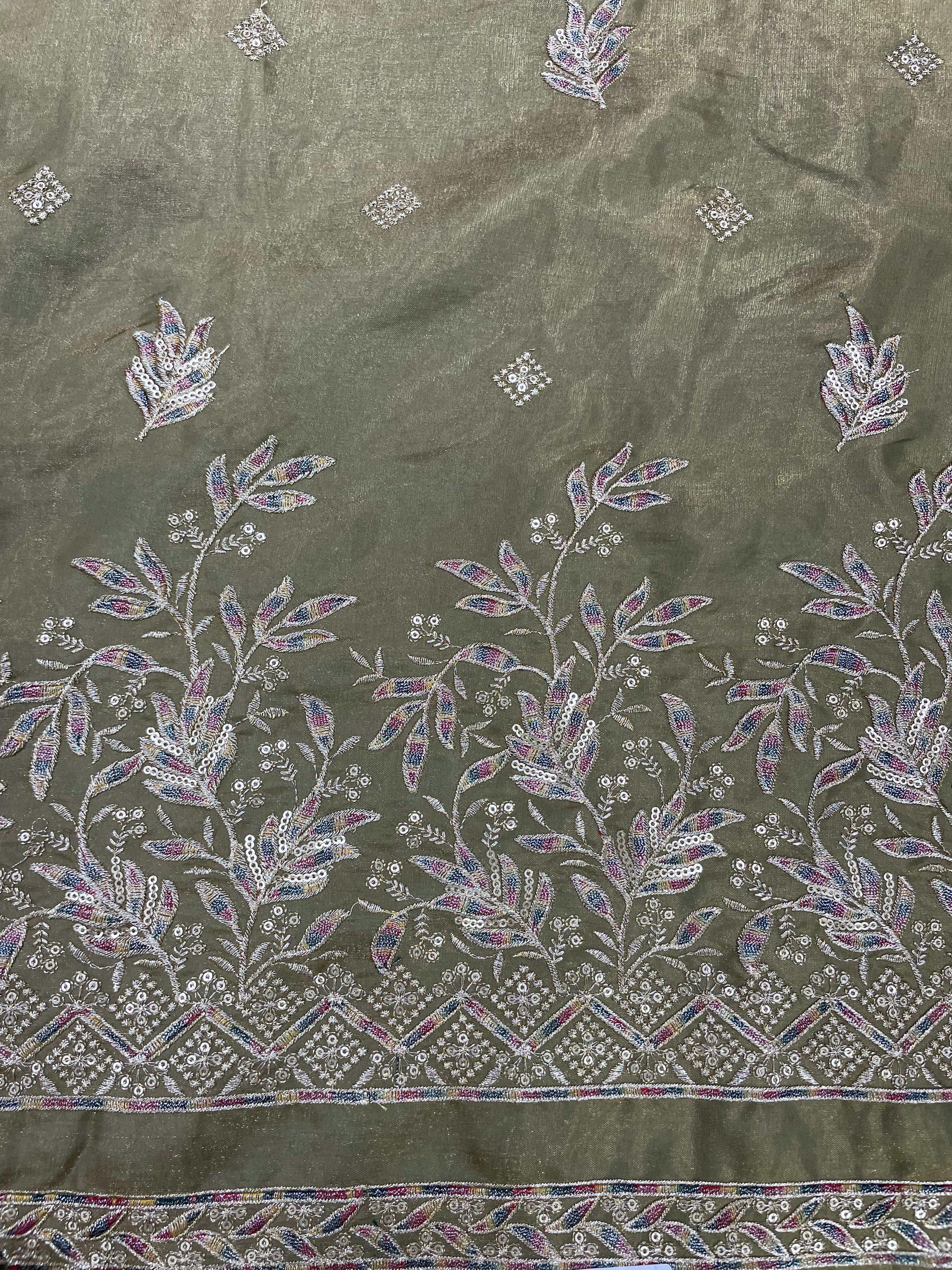 Botanical Olive Embroidered Kurta