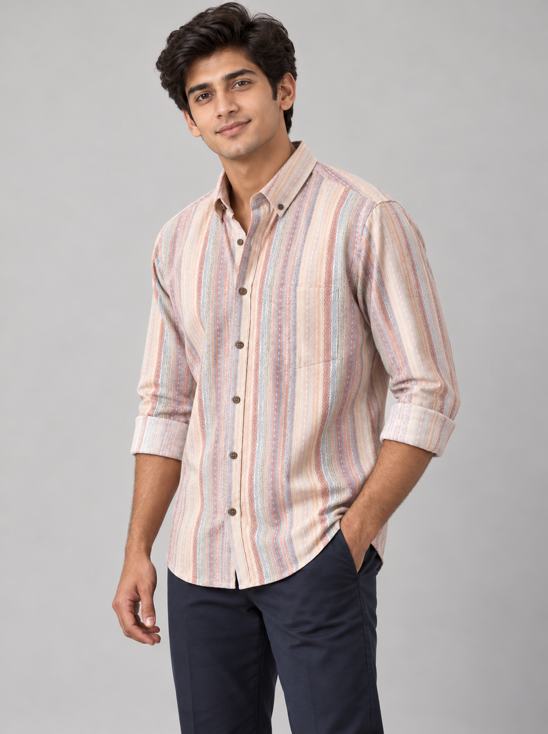 Vintage Bohemian Aztec Stripe Cotton Shirt