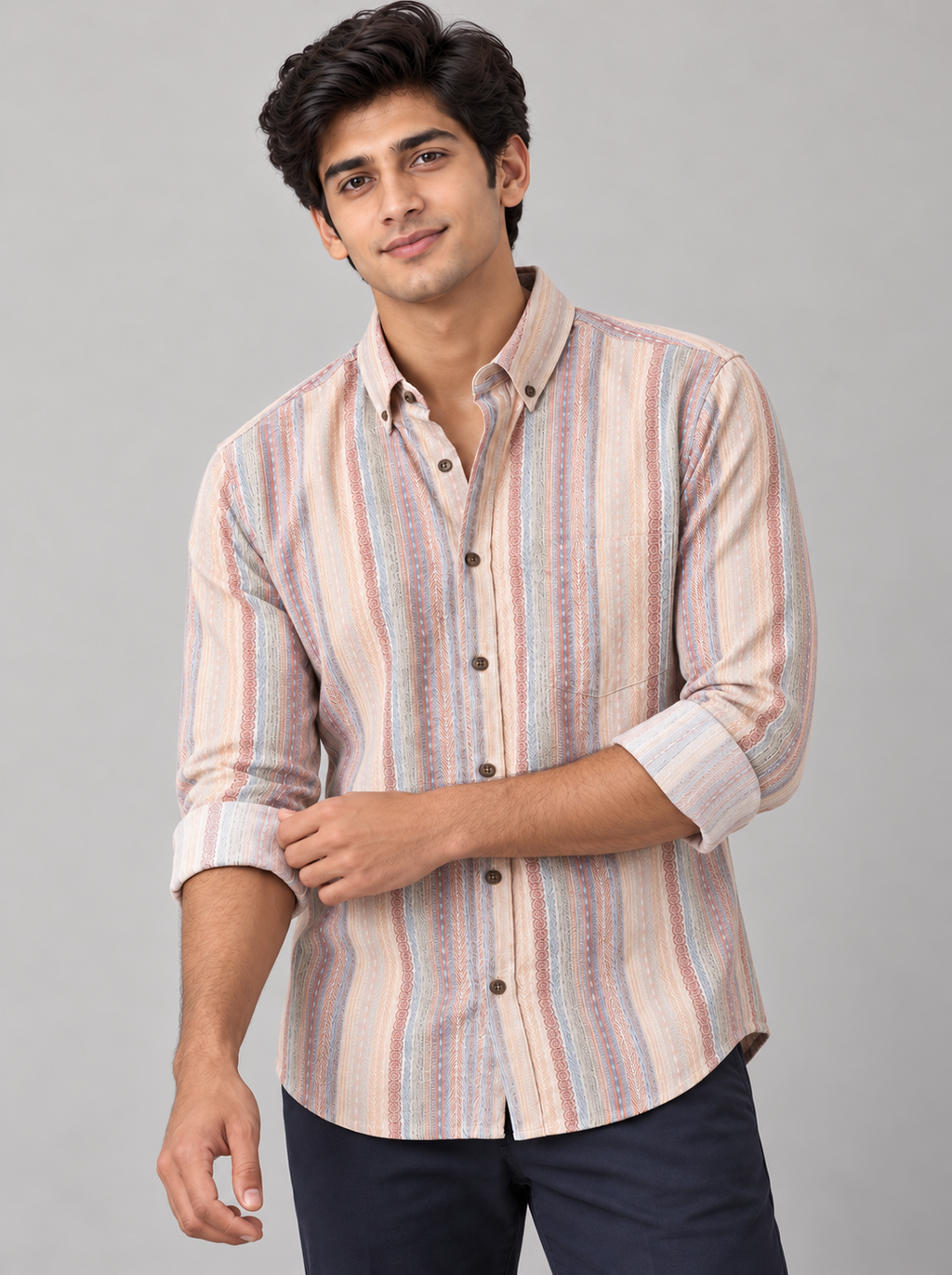 Vintage Bohemian Aztec Stripe Cotton Shirt
