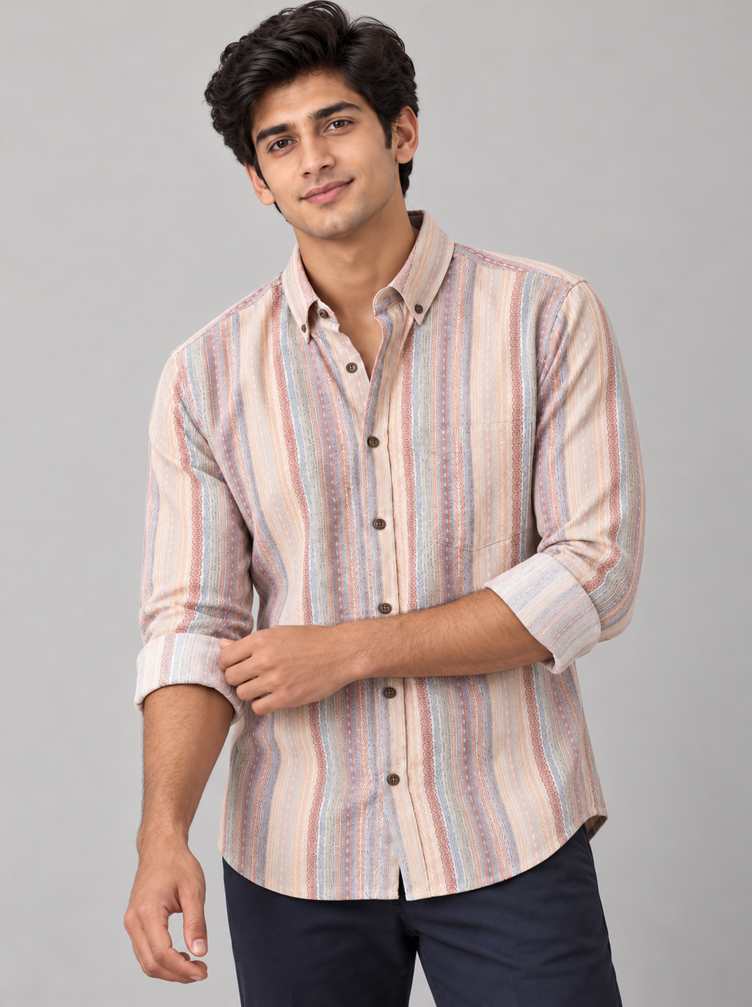 Vintage Bohemian Aztec Stripe Cotton Shirt