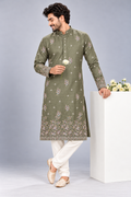 Botanical Olive Embroidered Kurta