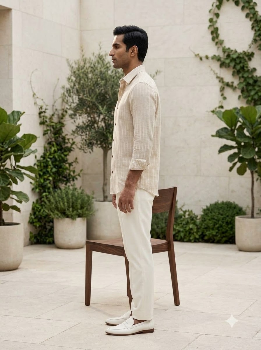 Classic Khaki Fine-Stripe Linen Shirt