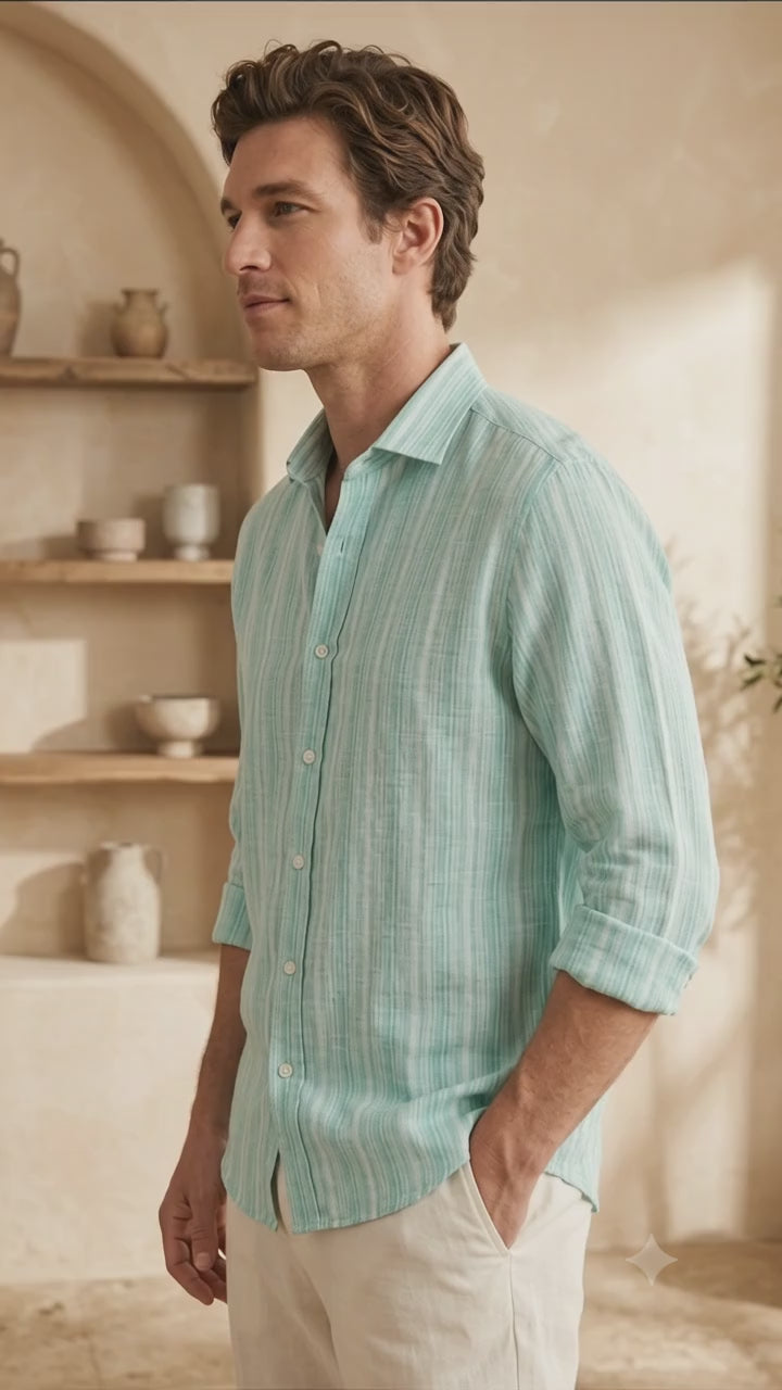 Coastal Breeze Linen Stripes Shirt