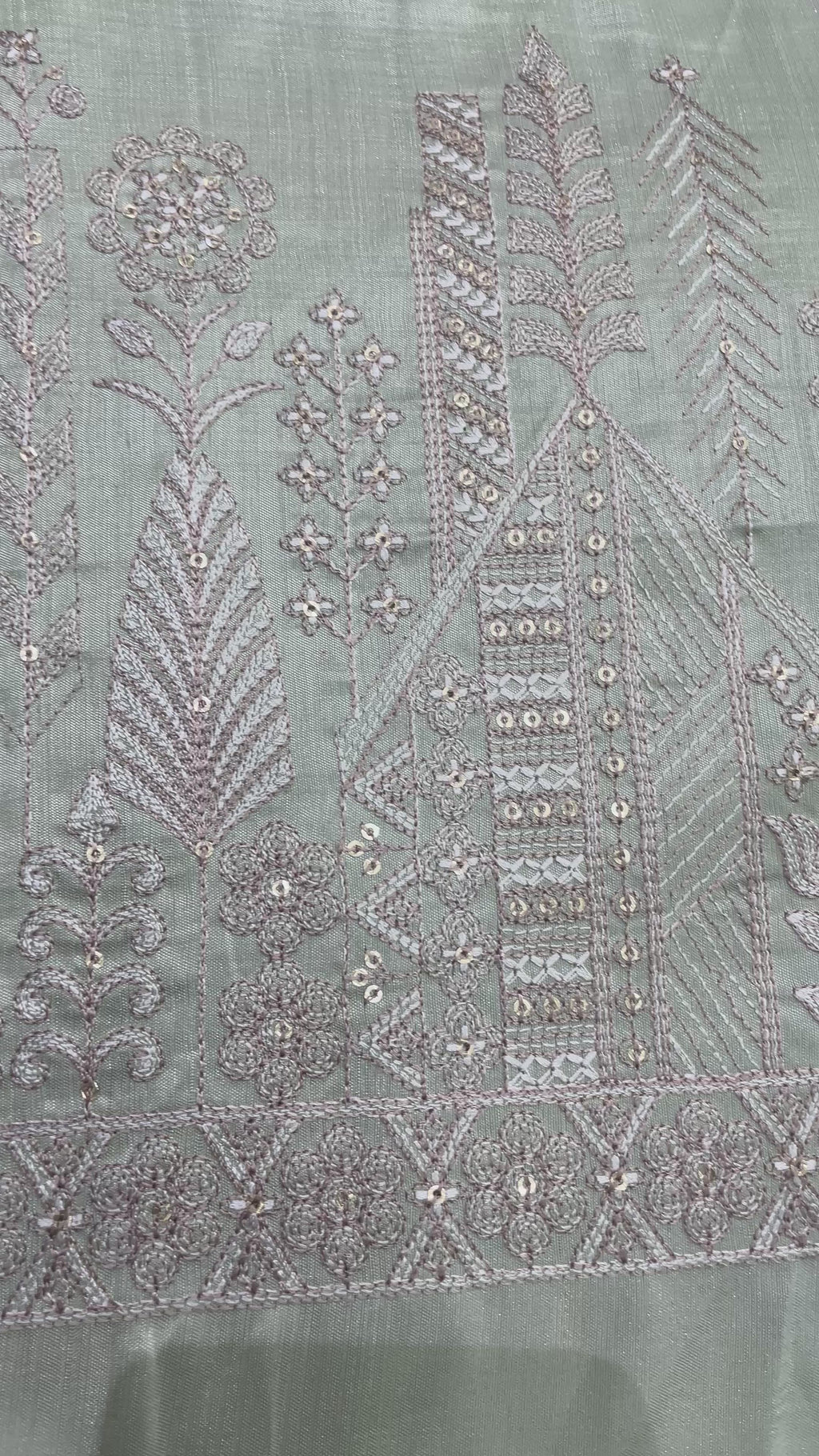 Pale Mint Kurta with Traditional Hem Motif