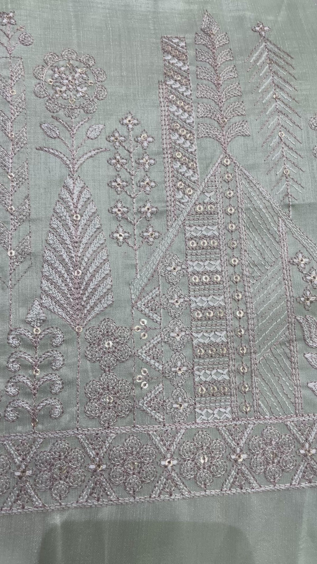 Pale Mint Kurta with Traditional Hem Motif