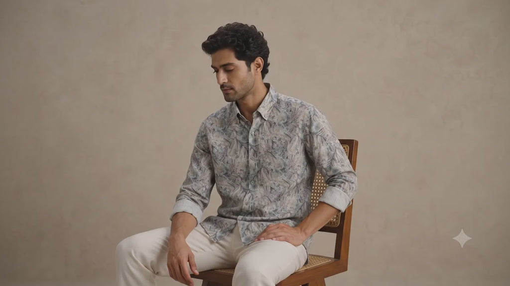 Vintage Tropics Digital Print Linen Shirt