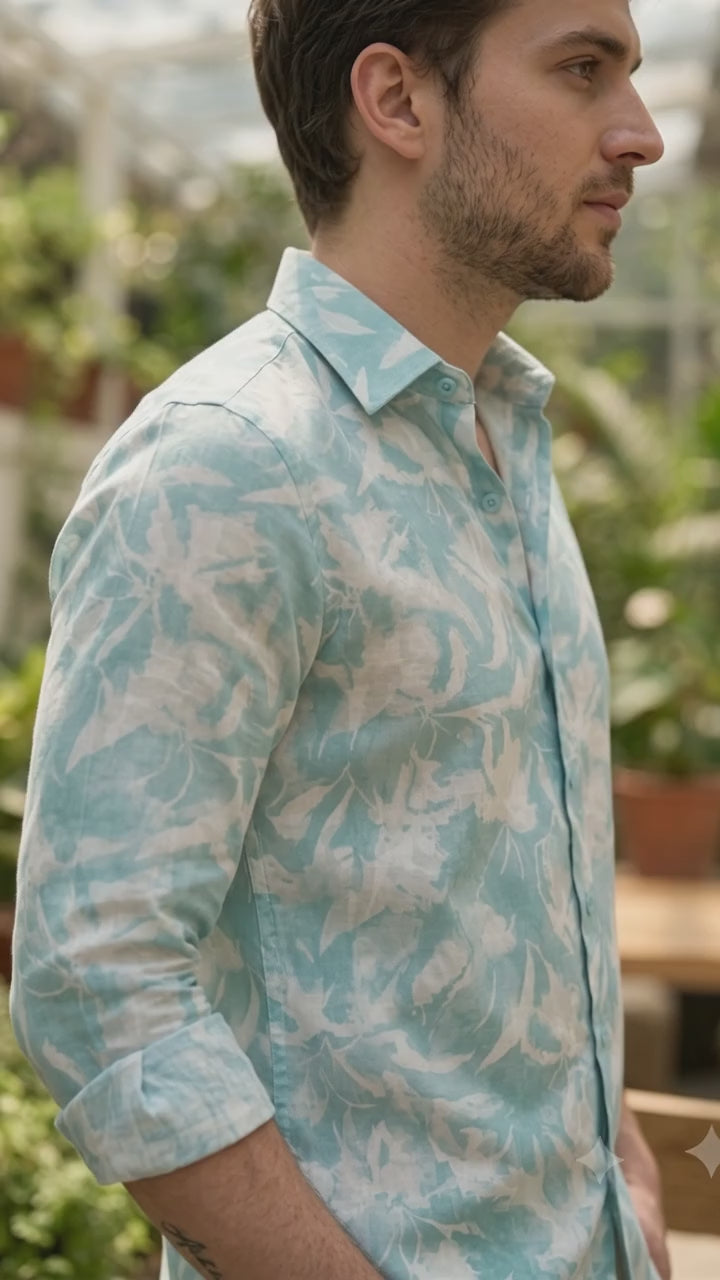 Aqua & White Abstract Floral Shirt
